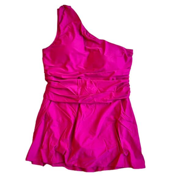 🆕 J. Crew Pink Swim Dress Skirt Asymmetrical Ruched One Shoulder Blogger Fan Fav - Picture 6 of 13